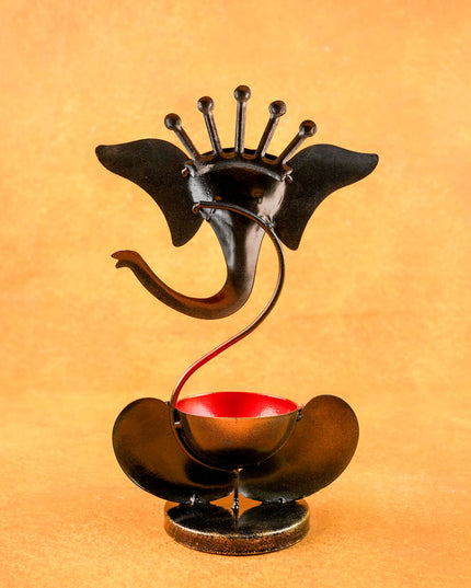 Metal Handpainted Ganesha T Light Holder - W3351-2