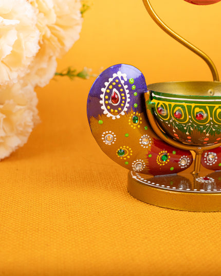 Metal Handpainted Ganesha T Light Holder - W3351-2