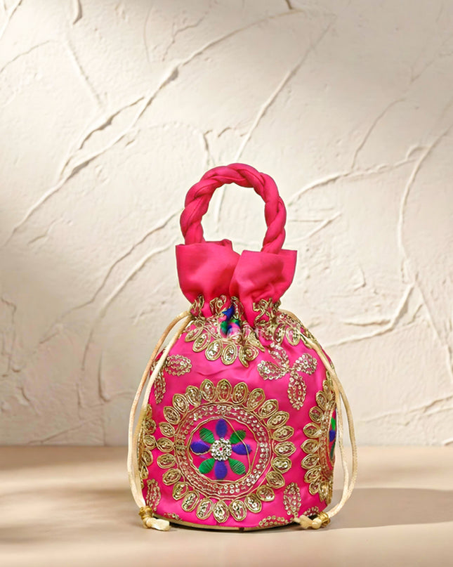 Potli bag - Thread embroidery with chamki work - W3687