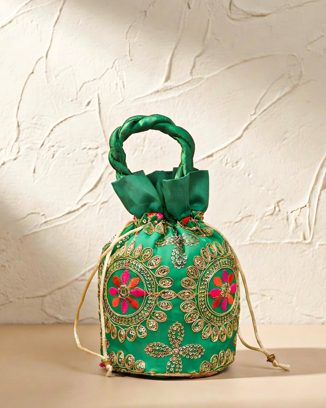 Potli bag - Thread embroidery with chamki work - W3687