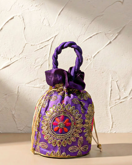 Potli bag - Thread embroidery with chamki work - W3687