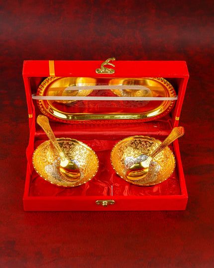 Silver & Gold Plated Bowl Set of 2 with Plate - w3712