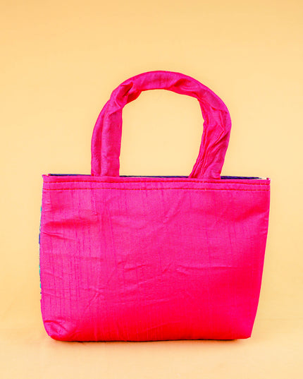 Hand bag raw silk with Peacock design - W3826