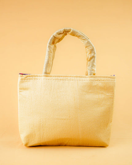 Hand bag raw silk with Peacock design - W3826