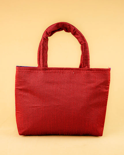 Hand bag raw silk with Peacock design - W3826