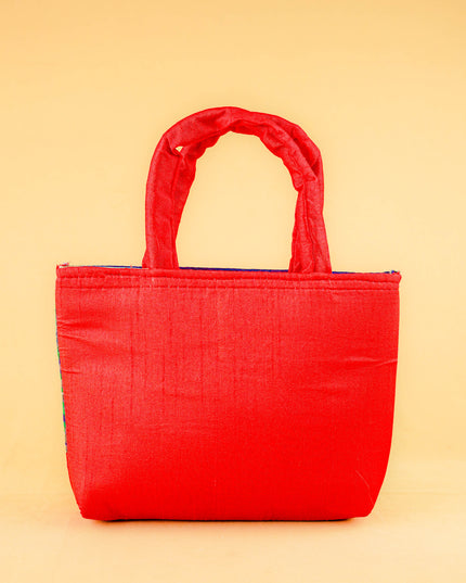 Hand bag raw silk with Peacock design - W3826