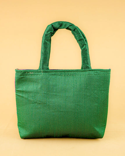 Hand bag raw silk with Peacock design - W3826