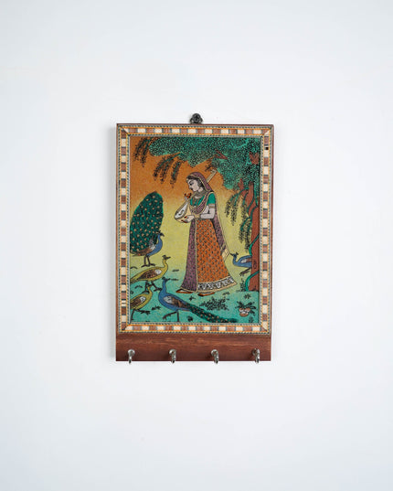 Dark Wood Hand Painted Key Hanger 7 X 5 inch - W3927