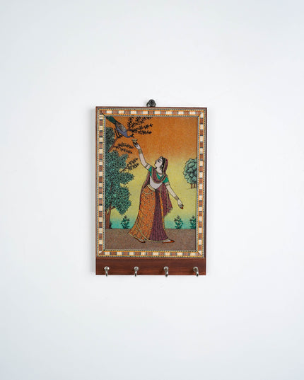 Dark Wood Hand Painted Key Hanger 7 X 5 inch - W3927