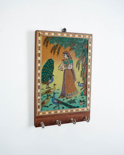 Dark Wood Hand Painted Key Hanger 7 X 5 inch - W3927
