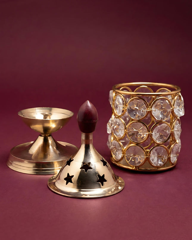 Brass Crystal Diya 1.5 inch - W4110