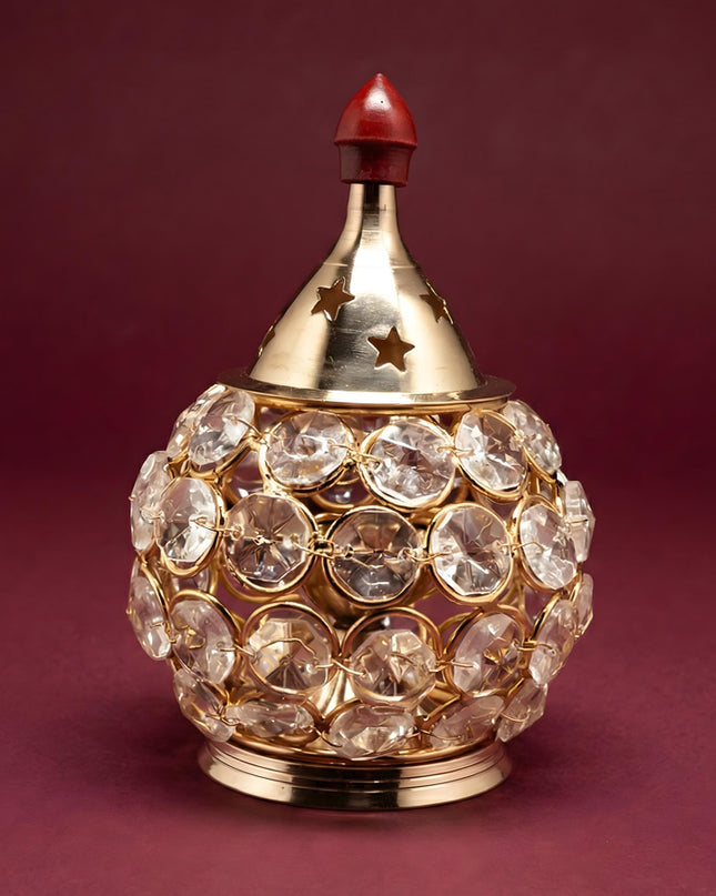 Decorative Matki shaped Crystal and Brass Diya 1.4 inch - W4114
