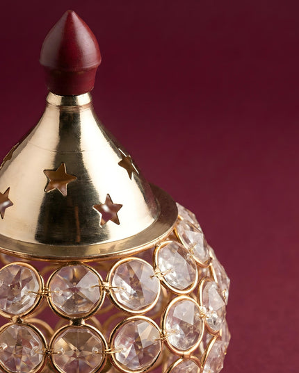 Decorative Matki shaped Crystal and Brass Diya 1.4 inch - W4114