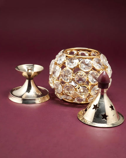 Decorative Matki shaped Crystal and Brass Diya 1.4 inch - W4114