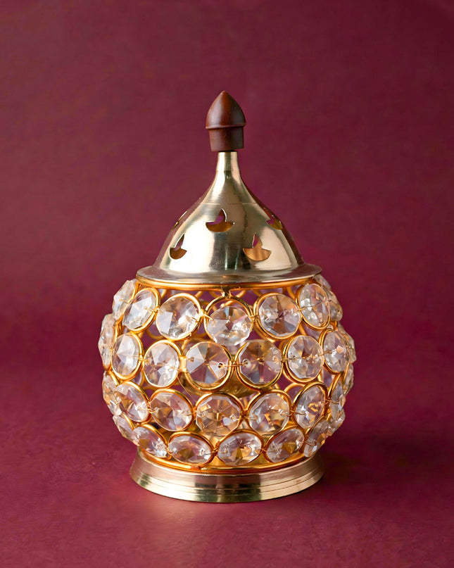 Decorative Matki shaped Crystal and Brass Diya 2 inch - W4115
