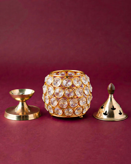 Decorative Matki shaped Crystal and Brass Diya 2 inch - W4115