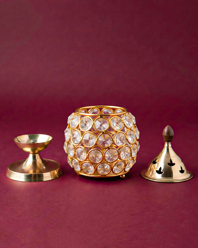 Decorative Matki shaped Crystal and Brass Diya 2 inch - W4115