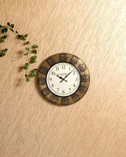 Wall Clocks - Embossed Brass with Peacock Design - 18 inch - WL5174