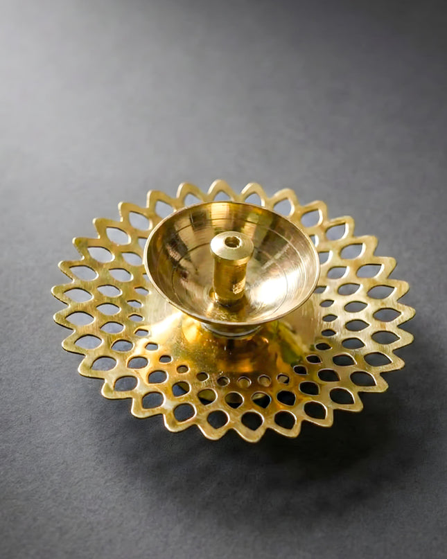 Brass Jhaali Sunflower Shaped Diya - WBG0038