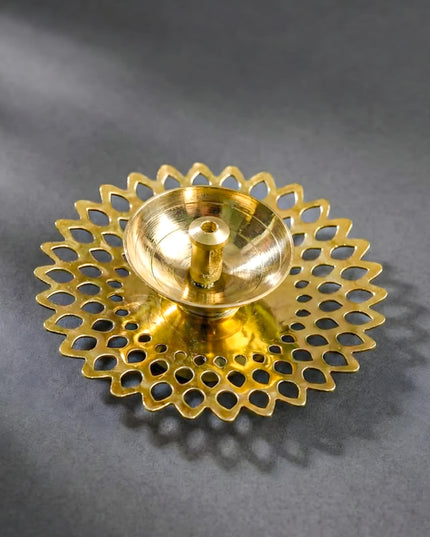 Brass Jhaali Sunflower Shaped Diya - WBG0038