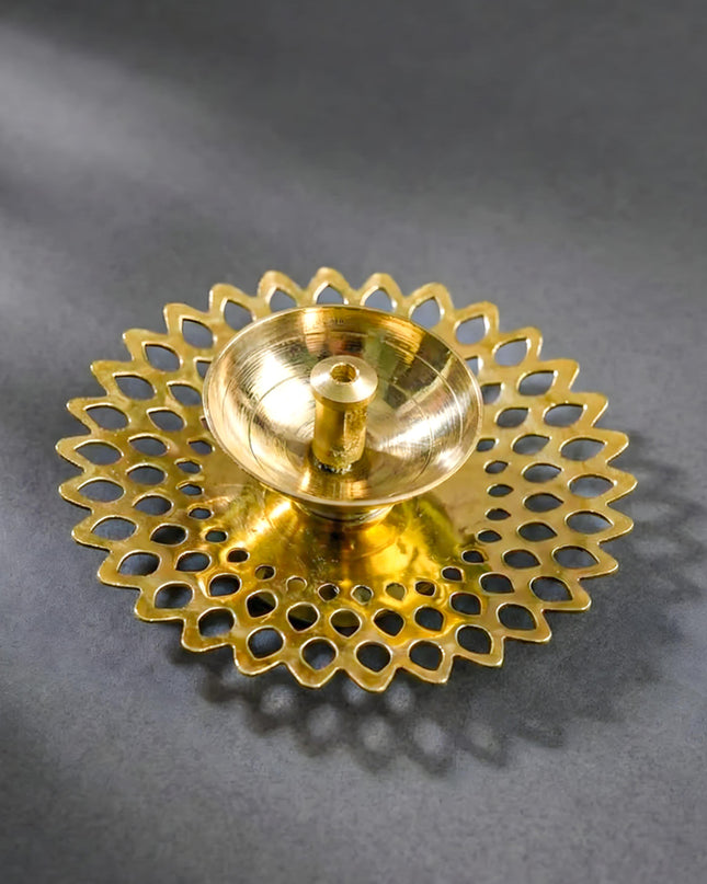 Brass Jhaali Sunflower Shaped Diya - WBG0038