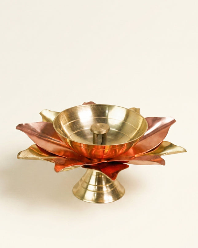 Brass and Copper Flower Shaped Diya - WBG0039