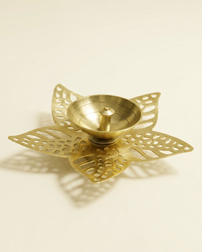 Brass Diya with Five Brass Leaves - WBG0045