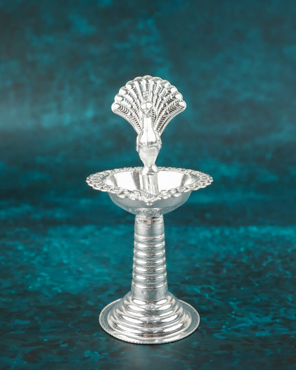 German Silver Peacock Diya in Kuthuvilakku Stand - WBG0065
