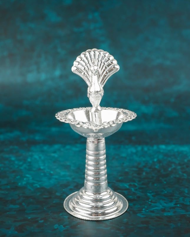 German Silver Peacock Diya in Kuthuvilakku Stand - WBG0065
