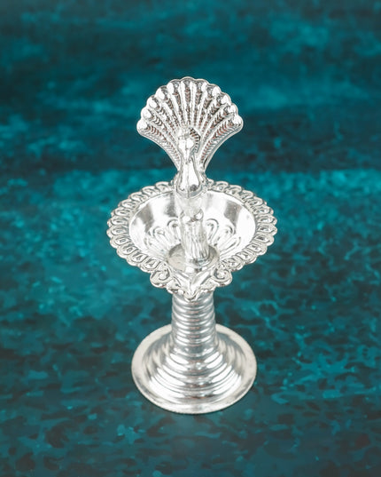 German Silver Peacock Diya in Kuthuvilakku Stand - WBG0065
