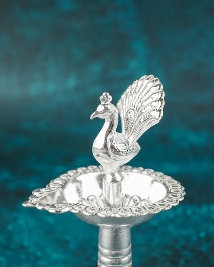 German Silver Peacock Diya in Kuthuvilakku Stand - WBG0065