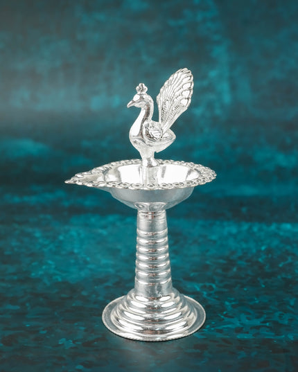 German Silver Peacock Diya in Kuthuvilakku Stand - WBG0065