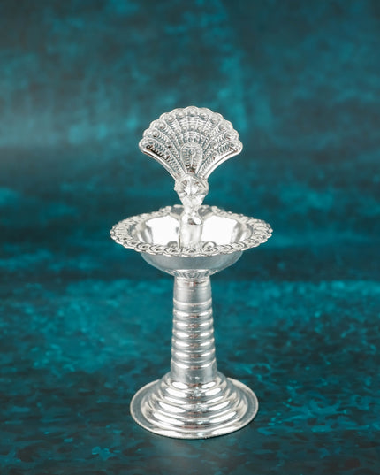 German Silver Peacock Diya in Kuthuvilakku Stand - WBG0065