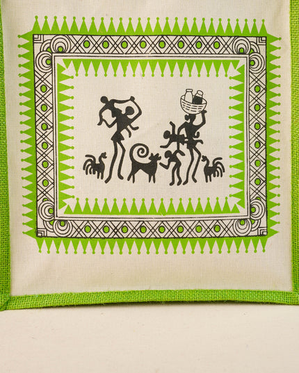 Canvas and Jute Bag with Warli Prints - WBG0089