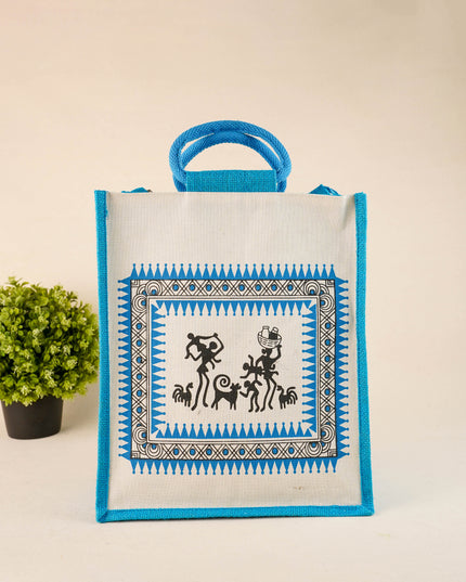 Canvas and Jute Bag with Warli Prints - WBG0089