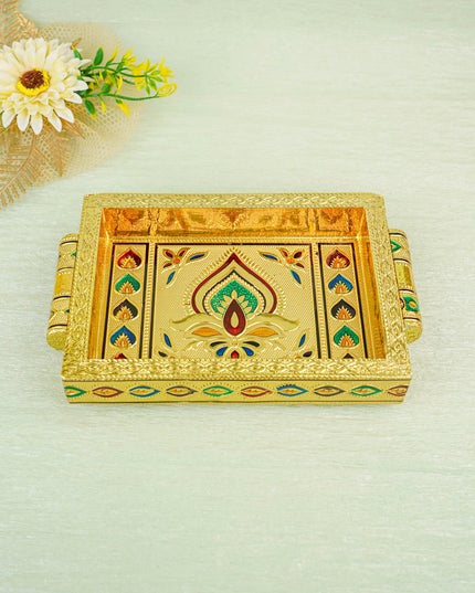 Meenakari Tray with Deepam Design - 6 inch - WBG0102