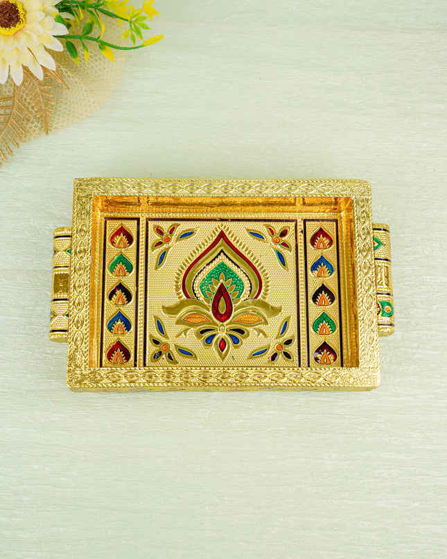 Meenakari Tray with Deepam Design - 6 inch - WBG0102