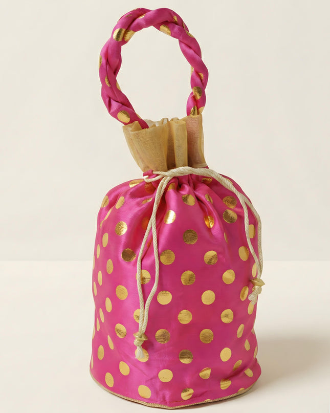 Potli Bag with Golden Dots and round Base - 9Inches - WBG0113