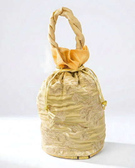 Potli Bag with Printed Golden Flower - WBG0115