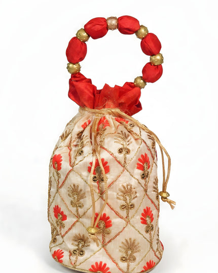 Floral designed Embroidery Potli Bag in Triangular Pattern - WBG0117