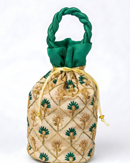Floral designed Embroidery Potli Bag in Triangular Pattern - WBG0117