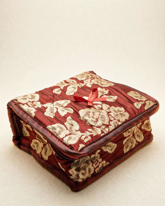 Jewel Pouch with Printed Golden Floral Design and Bow - WBG0202