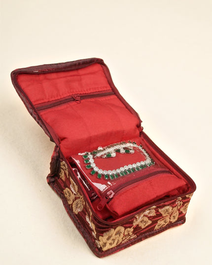 Jewel Pouch with Printed Golden Floral Design and Bow - WBG0202