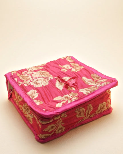 Jewel Pouch with Printed Golden Floral Design and Bow - WBG0202
