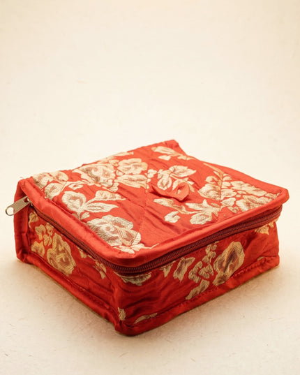 Jewel Pouch with Printed Golden Floral Design and Bow - WBG0202