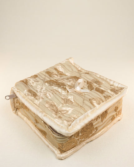 Jewel Pouch with Printed Golden Floral Design and Bow - WBG0202