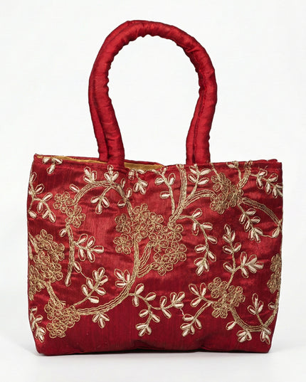 Handbag with Golden Floral Embroidery - WBG0315