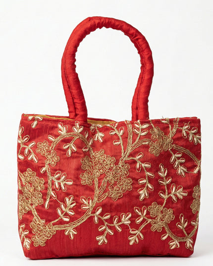 Handbag with Golden Floral Embroidery - WBG0315