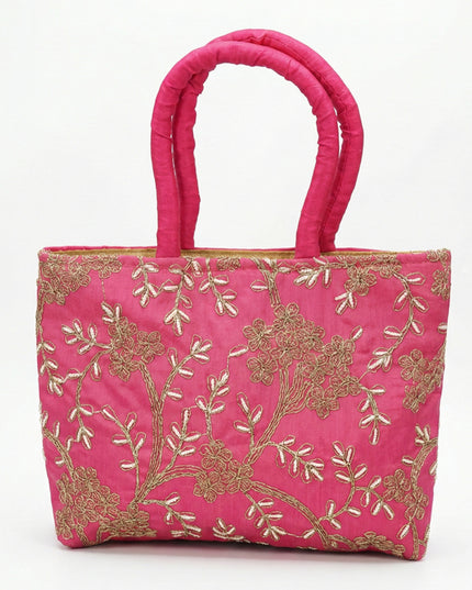 Handbag with Golden Floral Embroidery - WBG0315