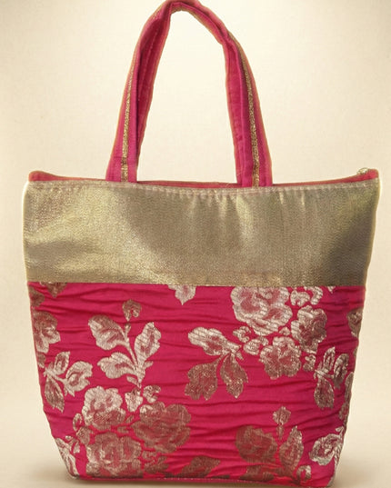 Handbag with Golden Floral Printed Design - WBG0319